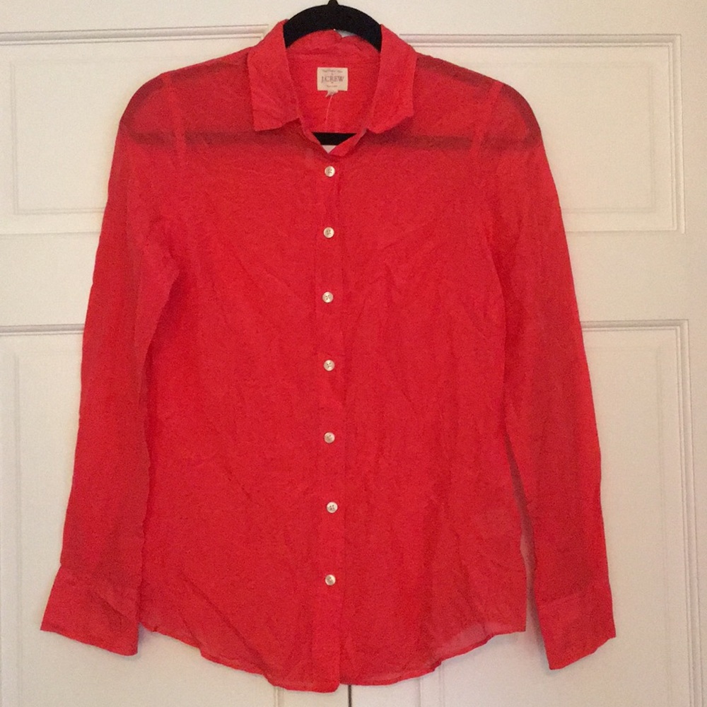 NWT J Crew Factory Silk Bright Red Blouse Sz.XS